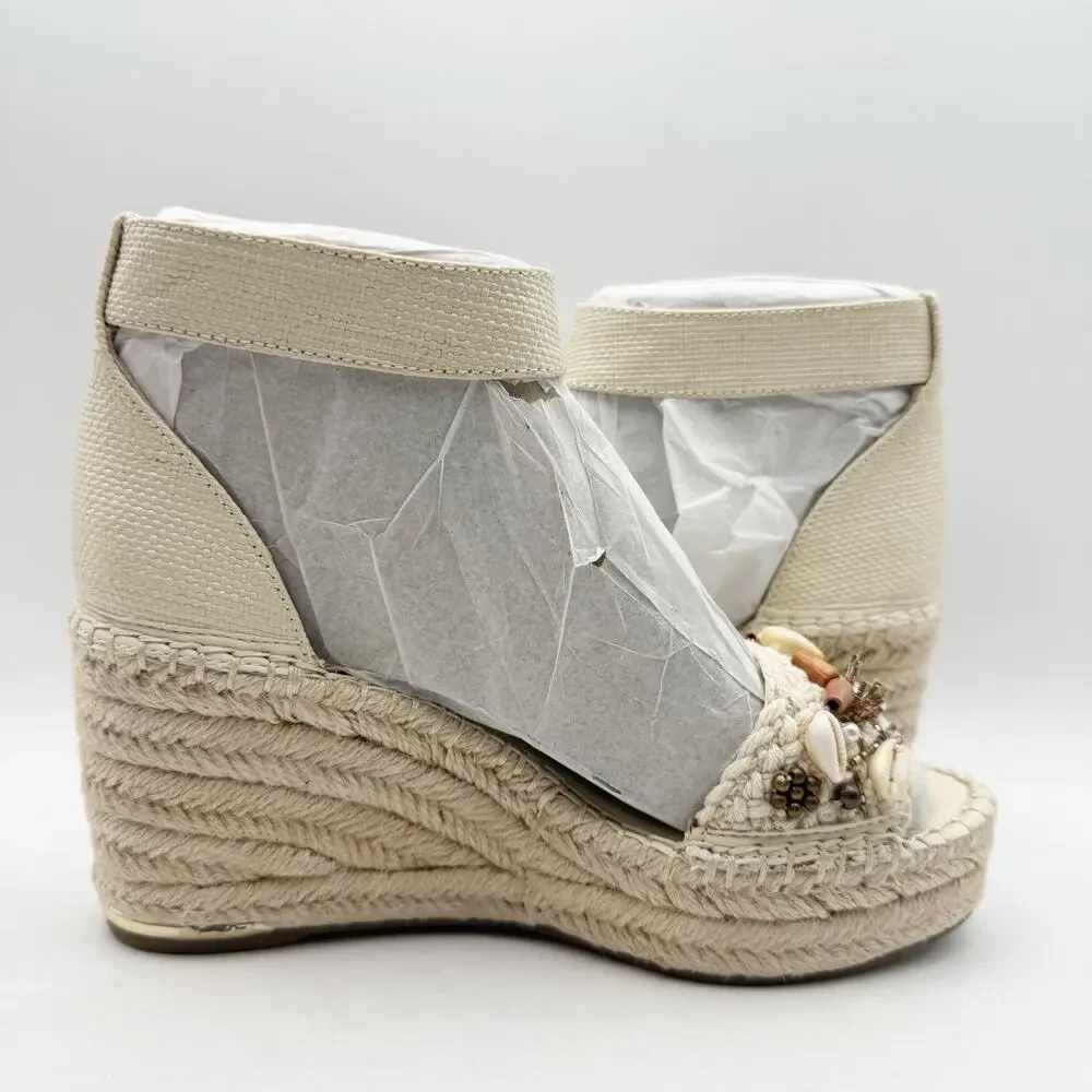 Franco Sarto Womens Clemens Espadrille Wedge Sandals US 8.5 M Beige Raffia NWOB